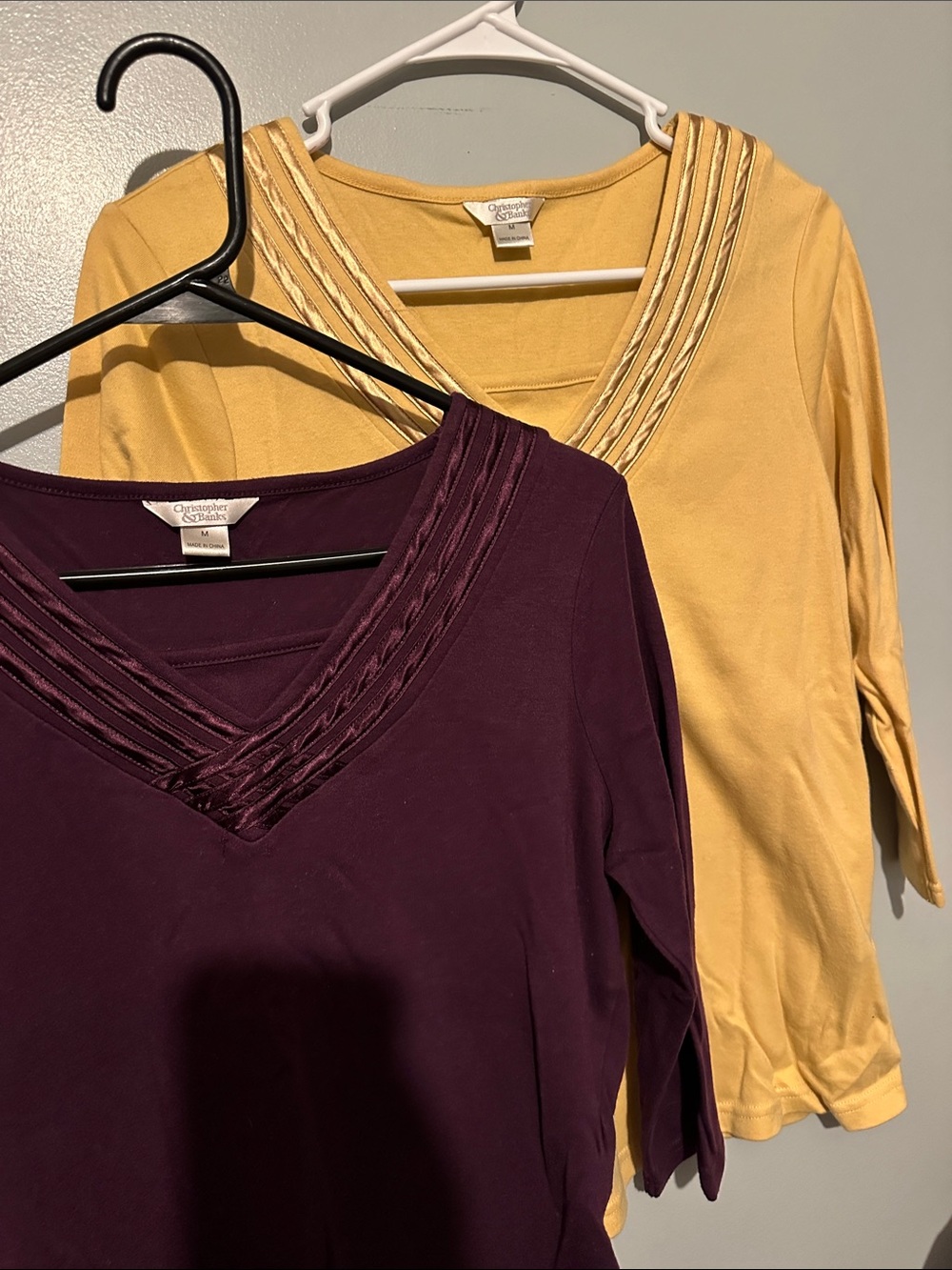 Christopher & Banks V-Neck 3/4 Sleeve Tops in Plum and Mustard